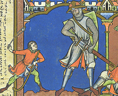 David and Goliath, from a 11th century Italian manuscript. (credit: Wikimedia commons)