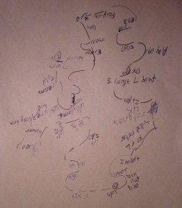Skaters have different ways of learning the choreography of their programs. It helps me to draw the program as a diagram, with labels showing the directions and the moves. (credit: own photo)