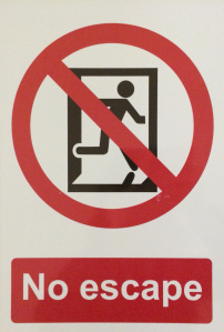 No escape: decal of a struck-out person fleeing