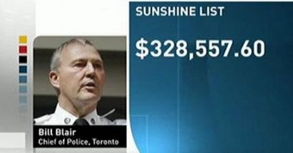 The annual compensation for the City of Toronto's police chief in 2012 - the type of information that might not be public if there wasn't a sunshine list in Ontario. (credit: cbc.ca)